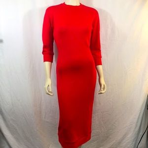 Tibi Red Long Sleeve Bodycon Midi Dress